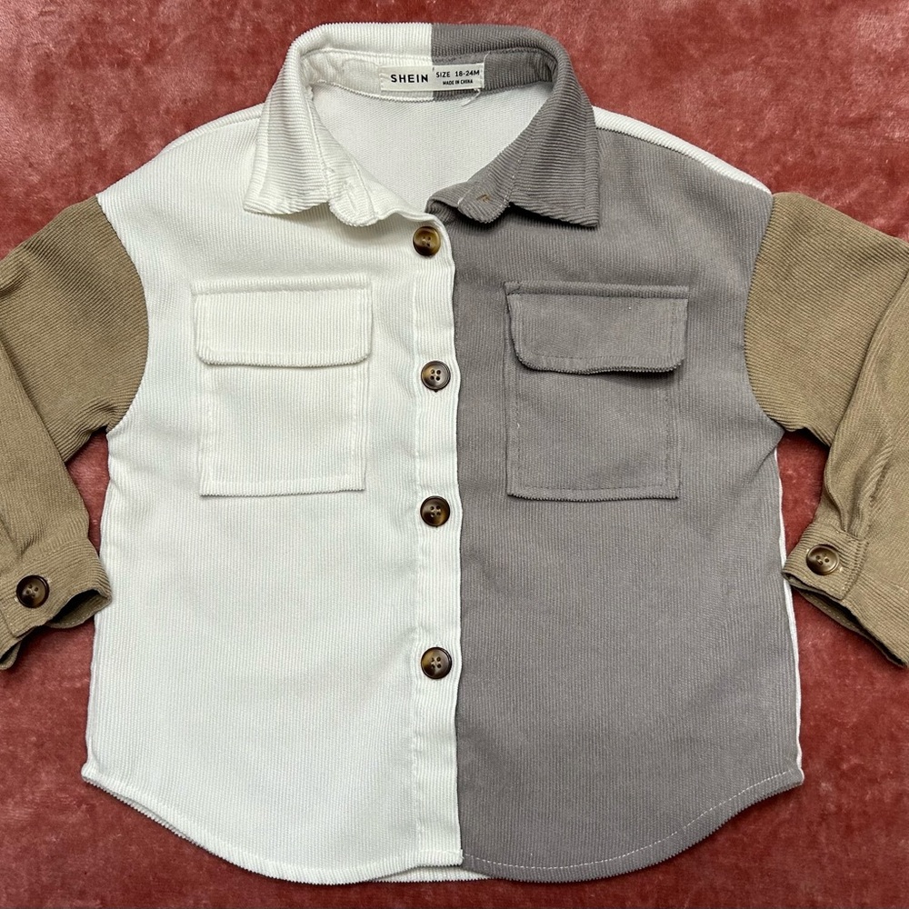 SHEIN Kids Button Down Shirt - Cream, Gray, Tan